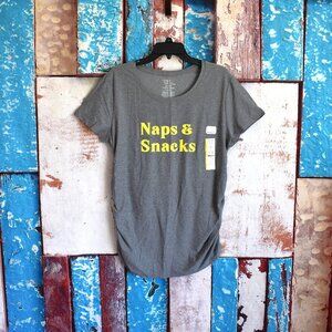 Women's Time and Tru 'Naps & Snacks' Maternity Top Graphic Tee CHOOSE SIZE Gray